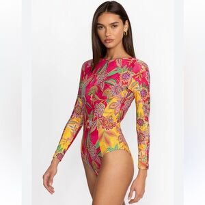 Johnny Was Flamingo Mix Floral Cut Out Surf One Piece Swimsuit Small